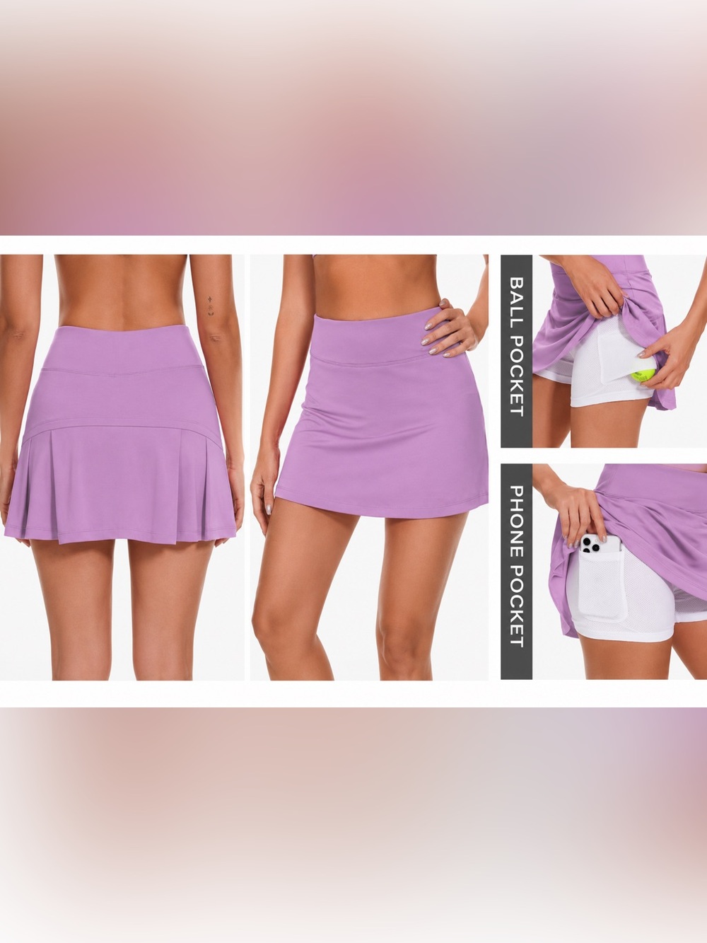 Ultrafun Lavender Pleated Tennis Golf Skort Built-In Shorts & Pockets - Picture 3 of 4